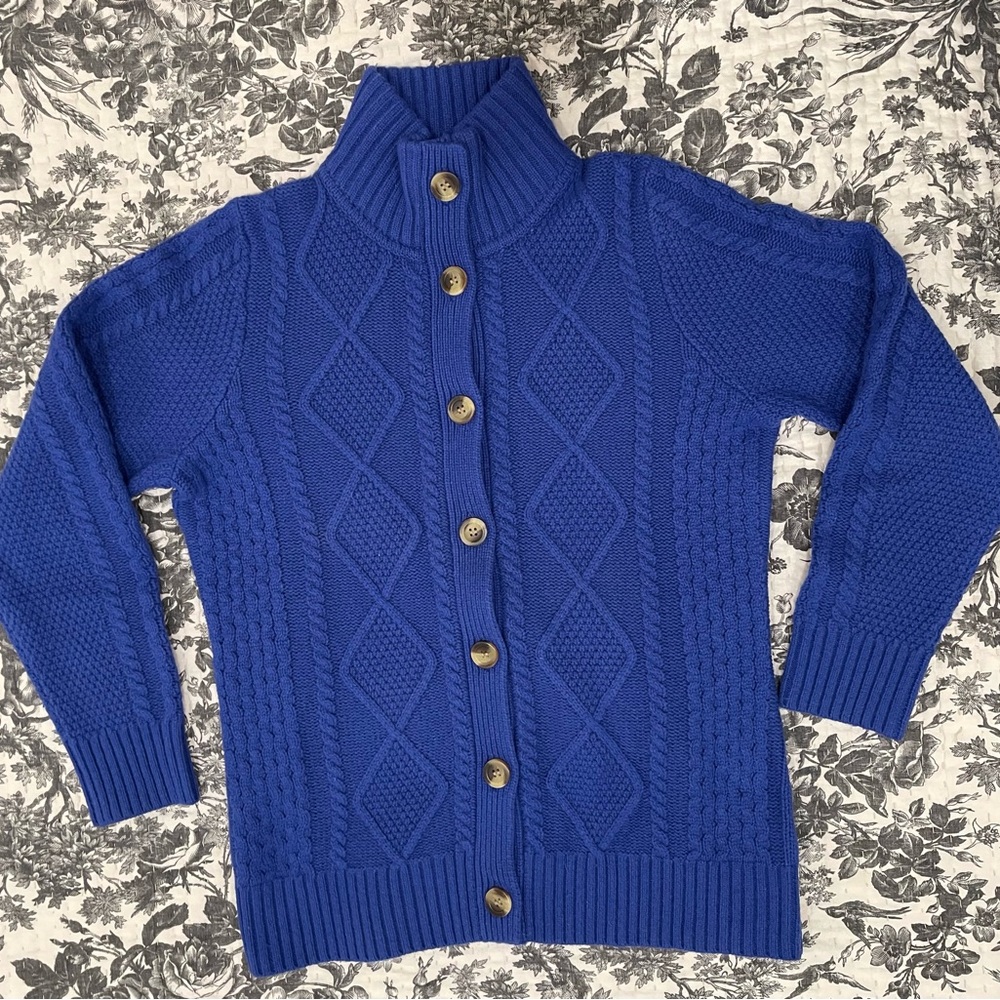 L.L. Bean Cobalt Blue Merino Wool Cable Knit Cardigan